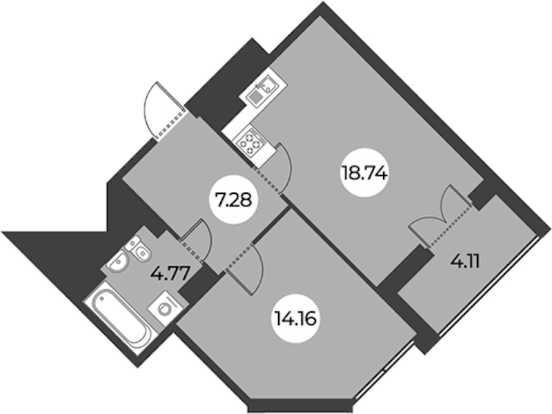 1-комнатная квартира 47.01 м², 16/24 эт., ЖК «Огни Залива»